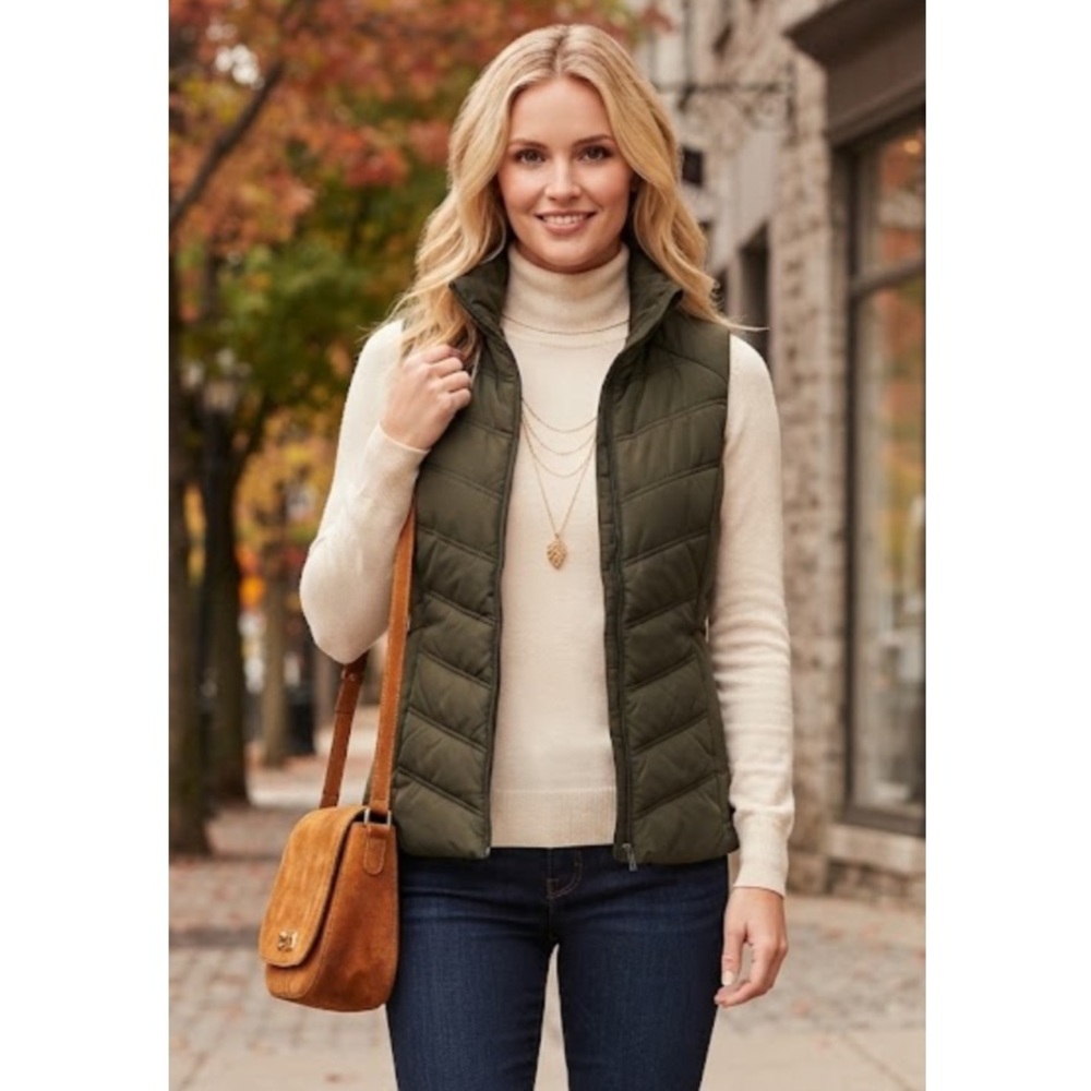 Avia Quilted Vest Olive Green Small